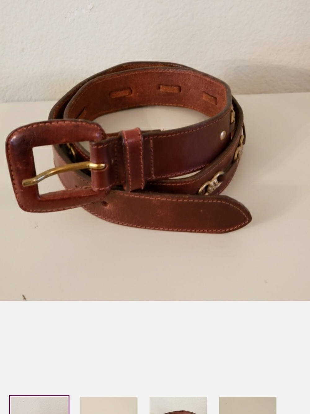 Women's Brown Leather Belt with Chain Accent